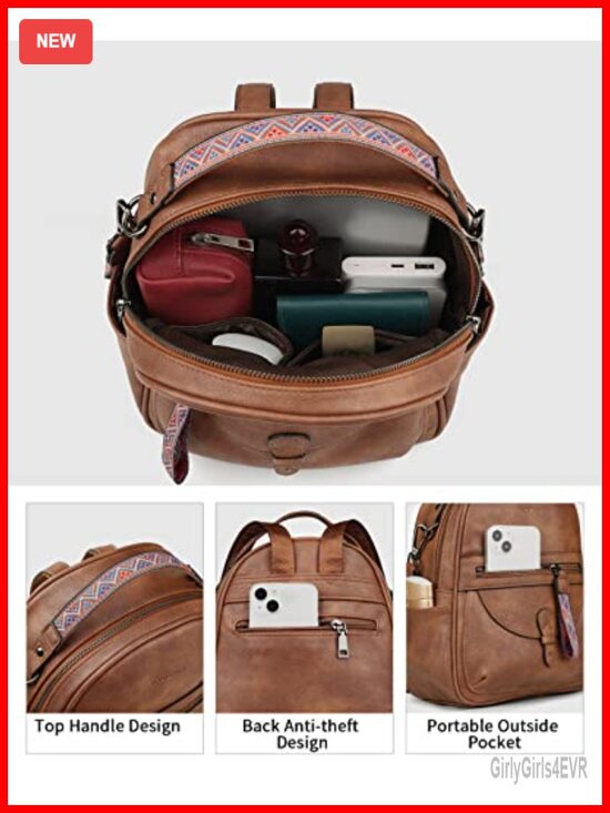Women Vegan Leather Mini Backpack Purse, Waterproof PU Daypack, Fits iPad main image 6